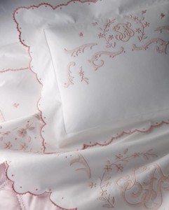 Leron Linens Luxury Hand Embroidered Pink Laura Bed Linens