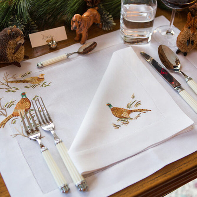 Leron Linens Pheasant Placemat And Napkins